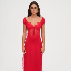For Love and Lemons Casey Maxi Dress in Red, XL